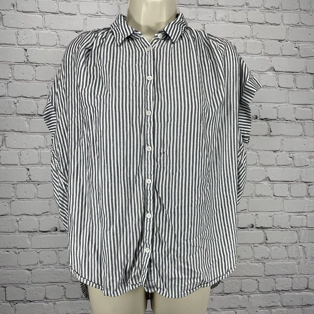 Madewell White Striped Lightweight Short Sleeve Ruched Top Blouse Size Small S